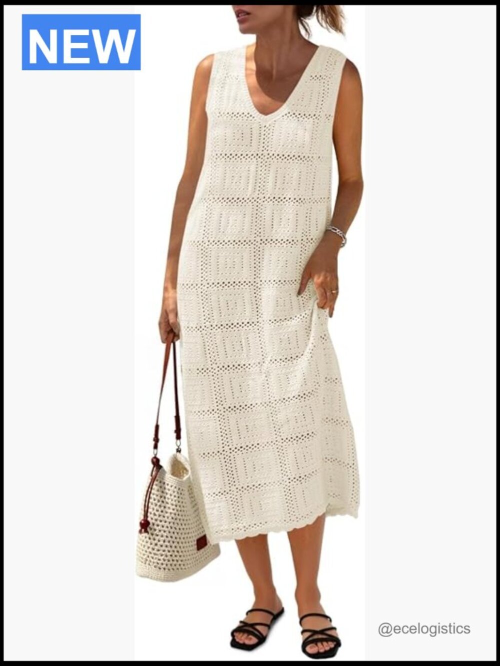 Women's Crochet Sleeveless Beach Cover Up Midi Dress Boho Summer